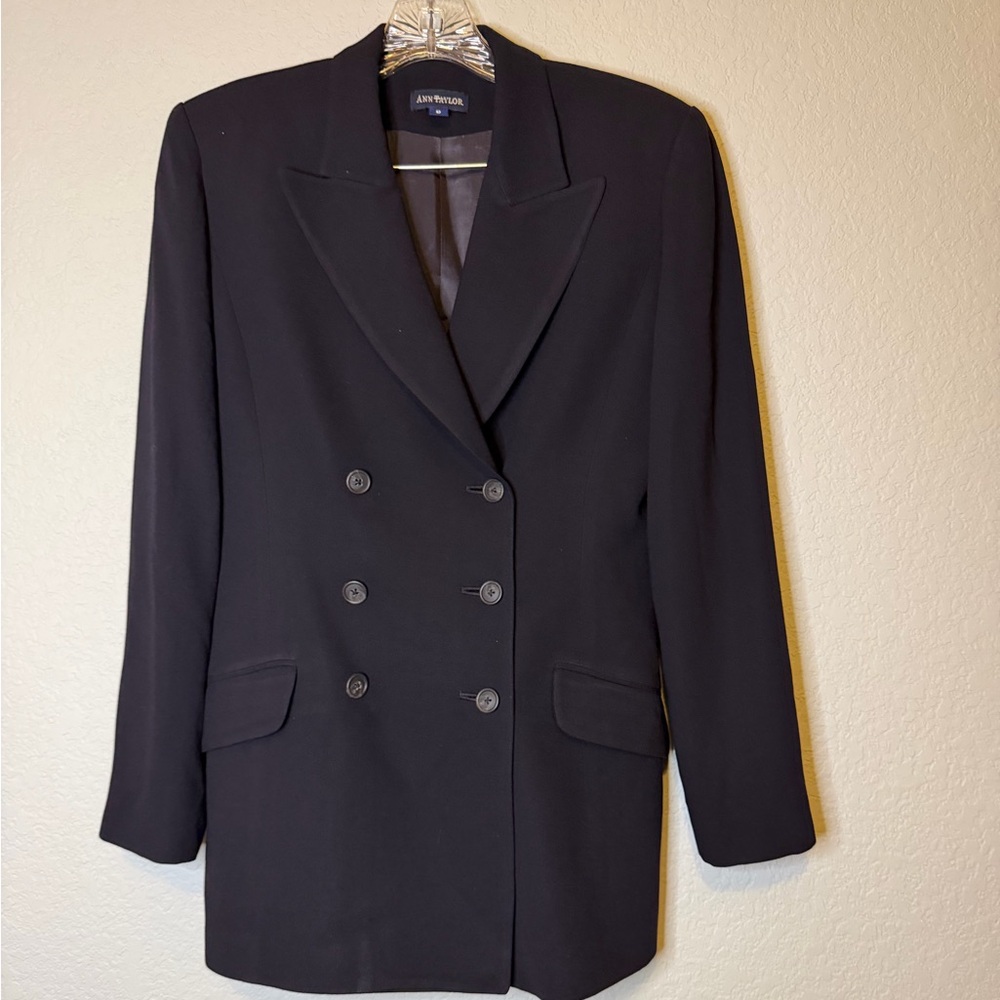 Ann Taylor Black Double 100% Wool Blazer/Jacket Size 6